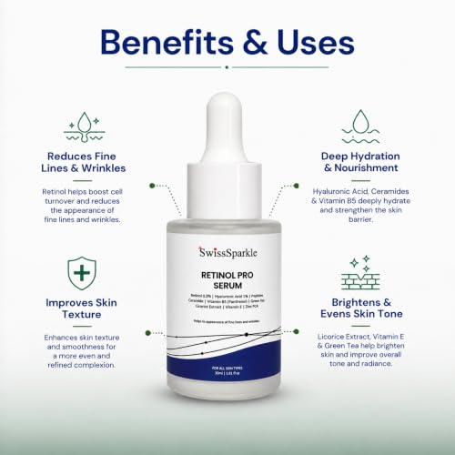 Image of SwissSparkle Retinol Serum for face | 30 ml | Advanced Skin Renewal Face Serum | Helps Improve Skin Texture, Supports Even Tone & Deep Nourishment for Healthy-Looking Skin | for Men and Women