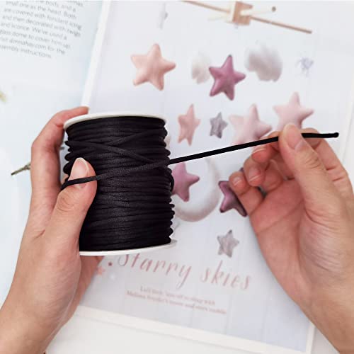 Inspirelle 3Mm Black Satin Cord Rattail Silk Cord Chinese Knot Thread For Jewelry Making, 50 Yards Spool #TOP2