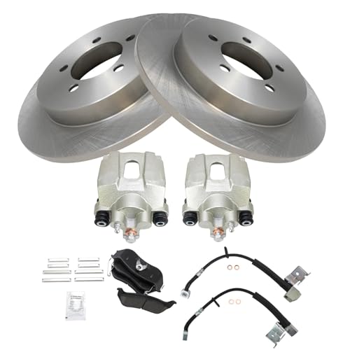 Image of TRQ Rear Brake Pad and Rotor Set Ceramic Rotors Calipers Compatible with 2006-2010 Ford Explorer Mercury Mountaineer 2007-2010 Explorer Sport Trac