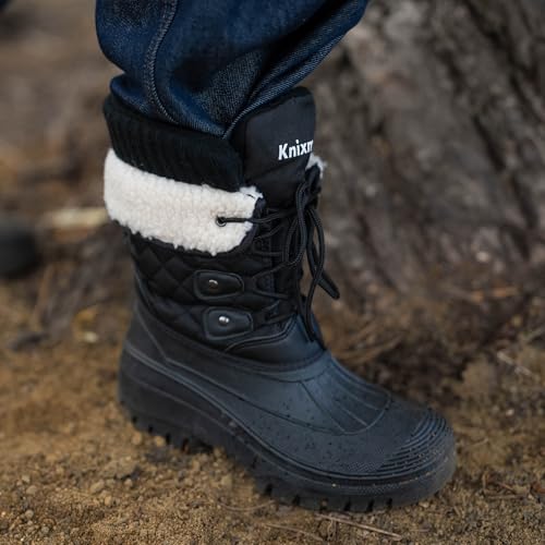 Knixmax Outdoor Winterstiefel Damen Warm Gefütterte Schneestiefel Winterschuhe mit wasserdichtem Obermaterial und rutschfesten Sohlen Geeignet für die Schneesaison im Winter Schwarz EU39