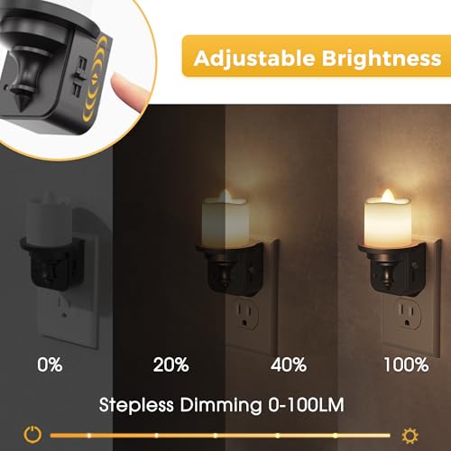 Image of L LOHAS LED Candle Night Light, Dimmable Night Lights Plug into Wall, 2Pack | Dusk to Dawn Sensor, 0-100LM Flameless Candle Nightlight, Soft White, Vintage Decorative Nightlights for Hallway Bathroom