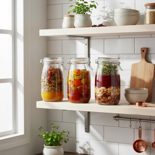 Image of ginoya brothers - Kitchen Glass Jar (2, 1500 Ml. Round Clip Jar)