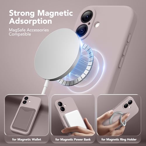 Image of Magnetic for iPhone 16 Case, Compatible with MagSafe, [Screen Protector + Full Camera Protection], Silicone Shockproof Anti-Scratch Protective Phone Case for iPhone 16 6.1 inch, Hazel