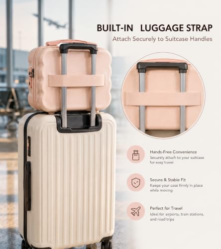 Image of BLUE BEADS Travel Makeup Case with Lock & Luggage Strap, ABS Hard Shell Cosmetic Vanity Case, Portable Makeup Organizer for Women, Beauty Storage Box for Makeup & Toiletries (Blush Peach, Model 2)