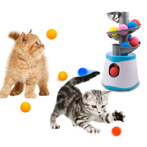 KeaJuidy Automatic Ball Launcher for Small and Medium Cats, Interactive Cat Toy Base Ball Throwing Machine Mental Stimulation Toys for Cats Enrichment Toy for Indoor Outdoor Use, 16 EVA Balls Included