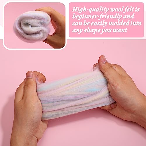 Image of Wool Roving 7.02oz Colored Natural Needle Felting Wool Bulk for Spinning, Arm Knitting Blanket, Wet Felting, handcrafts, Yarn Roving for DIY Craft Materials(Marshmallow Ombre)