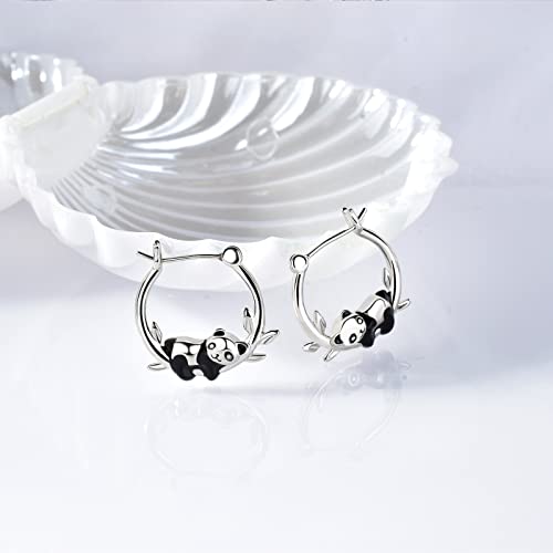 Panda Earrings for Girls - Sterling Silver Panda Hoop Earrings for Teens Hypoallergenic Cute Animal Earrings for Women for Sensitive Ears Huggie Hoop Earrings Gifts for New Years Birthday3