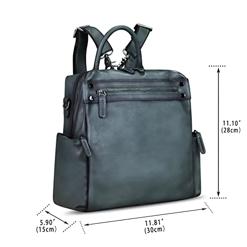 Image of Genuine Leather Backpack for Women Convertible Design Shoulder Bag Vintage Casual Daypack Knapsack Rucksack Purse (Gray)