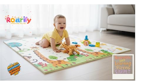 Image of Premium Reversible Baby Play Mat | Extra Large Soft Foam Crawling Mat for Babies & Toddlers | Non-Slip, Waterproof, Easy to Clean | Multicolor Foldable Learning Play Mat for Indoor & Outdoor (6.5 X 5 ft, 0.8 cm Thickness) Giraffe-Jungle, Multicolor