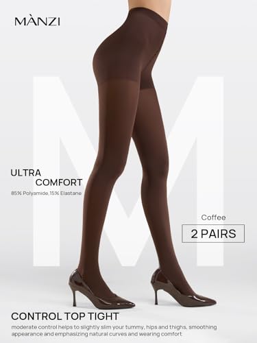 Image of MANZI Women's 2-6 Pairs Opaque Control Top Tights Comfort Stretch Pantyhose