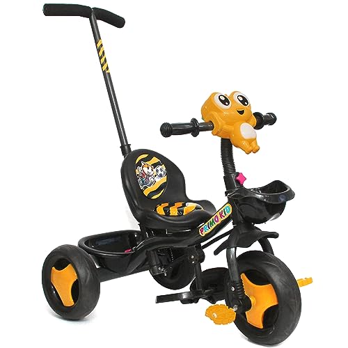 Image of Primo Kid Toys Tricycle for Kids 1 Years+, Plug & Play Tricycle for Kids. Ride on with Safety Seat Belt, Dual Storage Space & Parental Handle. (Mustard)