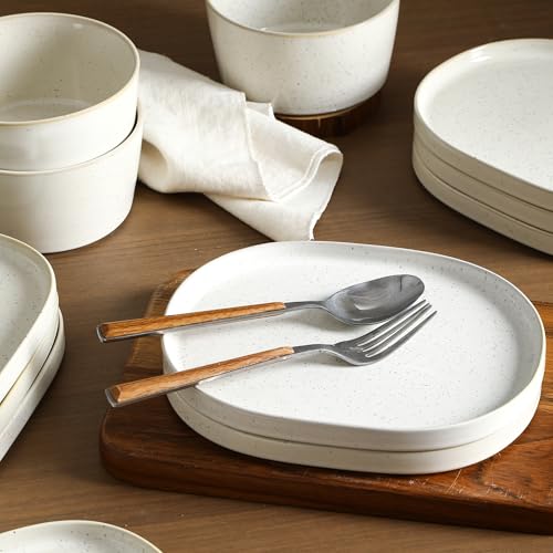 Image of Stone Lain Cairo 24-Piece Dinnerware Set Stoneware, Plates and Bowls Set, Microwave and Dishwasher Safe, Includes Dinner and Salad Plates, Cereal Bowls, Dish for 8, White Speckled