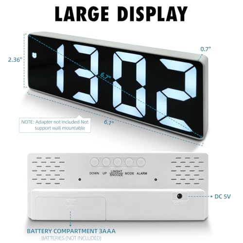 Reloj despertador digital AuraSync de diseño rectangular moderno y cara negra LED 3