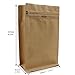 Kraft Paper Stand Up Coffee Bag/Flat Bottom Pouch with Air Release Valve and Reusable Side Zipper. (50pcs, 1lb/16oz)