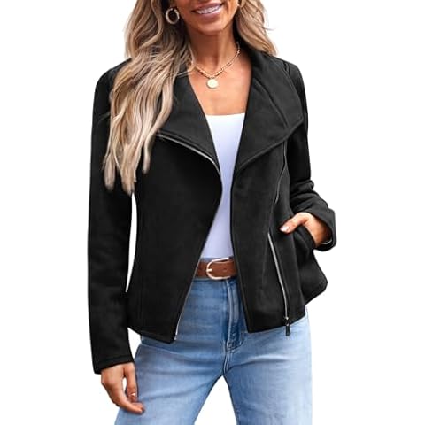 AUTOMET Womens Faux Leather Suede Bomber Jacket Cover