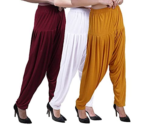 Image of CASUALS Women's Regular Fit Viscose Drawstring Patiala Harem Pants Combo Pack 3