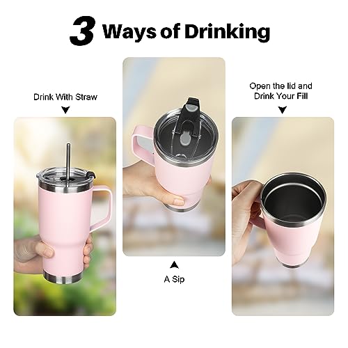 Image of 20 oz Tumbler with Handle, Stainless Steel Insulated Tumblers with Lid and Straw, Double Wall Vacuum Insulated Tumbler, Leak-proof, Insulated Travel Mug Coffee Cup for Cold and Hot (Pink)