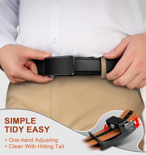 Image of BULLIANT Men Ratchet Belt 2 Pack, Click Sliding Leather Belt Adjustable for Gift Men Dress Casual Jeans 1 3 /8,Cut for Fit