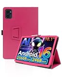 for VekfulPC T20 10.1 Inch Tablet Case,BOVUGAC Folding Stand Protective Cover with Pencil Holder and Wrist Strap,Full Protection, Premium PU,Scratch Resistant(Rose Red)