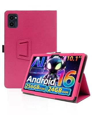 for VekfulPC T20 10.1 Inch Tablet Case,BOVUGAC Folding Stand Protective Cover with Pencil Holder and Wrist Strap,Full Protection, Premium PU,Scratch Resistant(Rose Red)