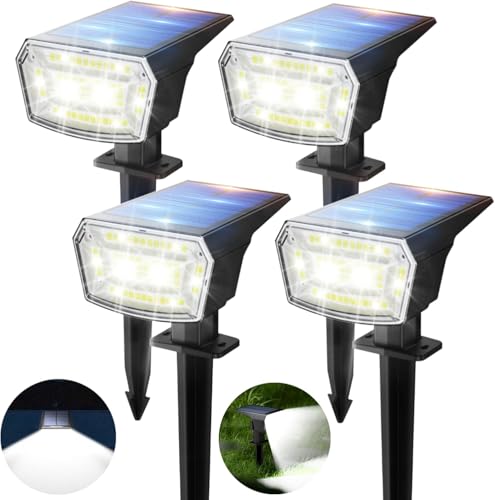 TECKNET 4 Pezzi Luci Solari da Giardino, 59 LED Super Luminosi 6500K, 3 Modalità di Illuminazione, Impermeabili IP65, Faretti Solari da Giardino Adatte per Viali, Cortili e Prati