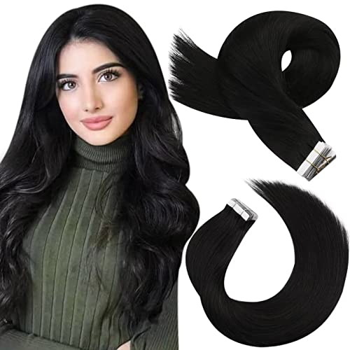 Moresoo Extension Adhesive Cheveux Naturel Noir #1b 35 cm 40g Cover