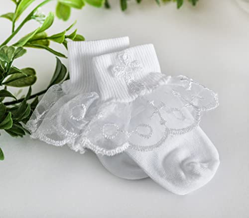 White Sock with Cross Accent for Baptism, Christening or First Communion2