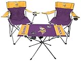 Rawlings NFL 3-Piece Tailgate Kit, 2 Gameday Elite Chairs and 1 Endzone Tailgate Table, Minnesota Vikings