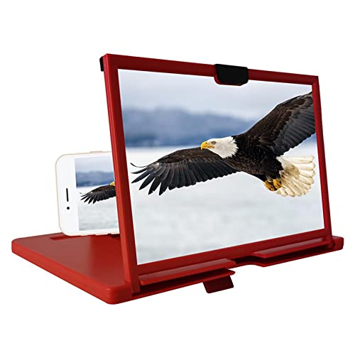 Screen Magnifier Amplifier, 12'' Mobile Phone 3D HD Magnifying Projector with Foldable Stand Holder, Phone Screen Magnifier for Movies Videos Gaming, Compatible with All Phones(Red)