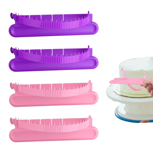 Set mit 4 Bogenführungen für Kuchen, Bogenlineal für Fondantkuchen, Hilfsmittel für Kuchenbogen und Gebäckmessgerät (Weiß und Rosa) (Rosa und Violett)