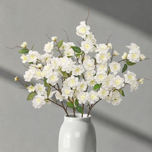 ASTNIC 4 Bündel Künstliche Kirschblüten zweige Deko, 84cm Stiel mit Kirschblüten Kunstblumen Zimmer Deko, Seidenblumen Blumenstrauß, Künstliche Blumen für Hochzeitsdeko, Bodenvase Tischdeko