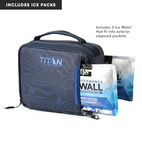 Image of Titan by Arctic Zone Fridge Cold Lunch Box with 2 Gel Ice Packs, Small Insulated Cooler Bag with Leak Proof Lining for School and Work, Dark Wave