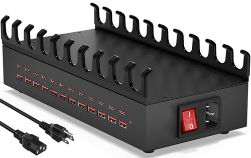 300W USB Charging Station, 24 Port Fast Charging Station for Multiple Devices, PD USB C Charger Block, Smart Power Delivery & Multi Protection for Laptop MacBook iPhone, iPad, Tablet, and More