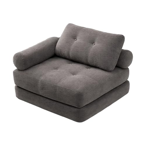 ARATERVIO Klappsofa Schlafsofa, 4-in-1 faltbares Sitzsack-Sofa mit verstellbaren Armlehnen, Boneless Couch als Gästebett, Gaming-Sessel & Lounge-Sofa für kleine Räume, Wohnheim (Grau)