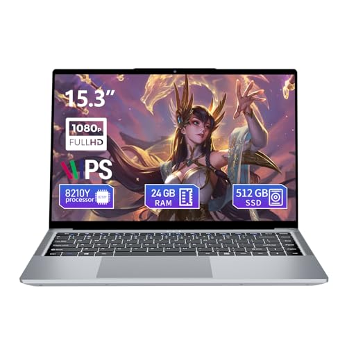 2025 Gaming Laptop,15.3 Inch Laptop,FHD IPS 1200p Screen,Gaming Laptop i5-8210Y(Up to 3.6GHz) for 24GB RAM 512GB SSD,180 Angle Open WiFi 5 HDMI UHD Graphics Traditional Laptops