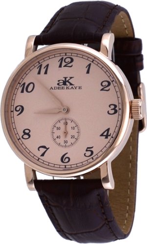 Adee Kaye #AK9061-MRG Men's Mechanical Rose Gold Tone Stainless Steel Leather Band Analog Watch