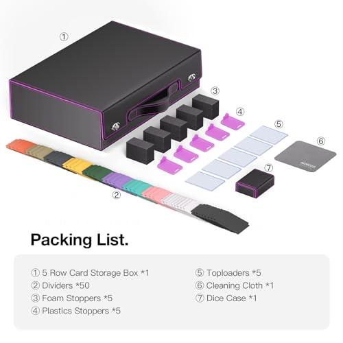 Image of 3900+ Trading Card Storage Box with Handle and Lock, Black Purple | Commander Display Window, 5-Row MTG Card Case, Secure Mechanical Lock, Portable Handle for Easy Transport, Top Loaders