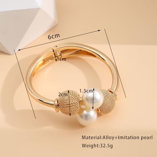 FUTIMELY Unique Chunky Gold Pearl Cuff Bracelet for Women,Wide Ball Pearl Statement Bracelet for Party Cocktail,Trendy Chic Clasp Wrist Jewelry Accessories2