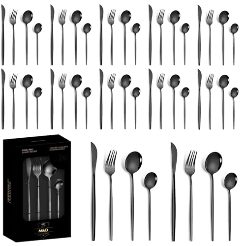 Image of Matte Black Silverware Set | Satin Finish French Style 48-Piece Stainless Steel Flatware Set with Giftable Box | Dishwasher Safe Tableware for Home, Restaurant & Corporate Gifting