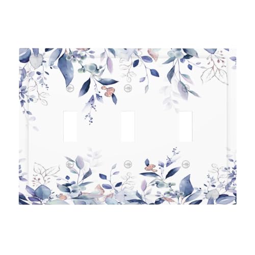 Decorative Switch Plate Covers Rustic Ink Blue Eucalyptus Leaves Sage leaf 3 Gang Light Switch Cover Plate Triple Toggle Wall Plate Light Switch Covers for Bedroom Home Decor