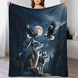 XiaopangXY Flanneln Wolf & Bald Adler Kuscheldecke 40x50inch(100x130cm) Decke Microfaser Wohndecke...