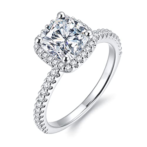 Arietta Halo 2 Carat Cushion Cut D Color VVS Moissanite Engagement Ring Silver Moissanite Rings for Women3