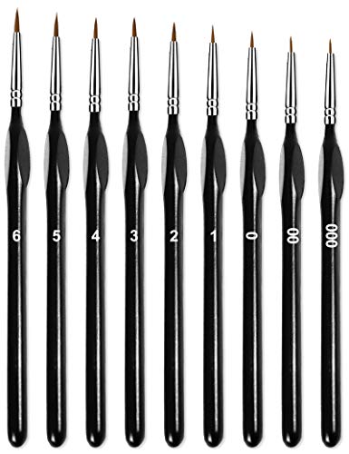 Detail Paint Brush Set, Fine Miniature Brushes, Detailing Painting Brush for Acrylic, Watercolor, Oil, Face, Nails, Line Drawing, 9PCS (Black)
