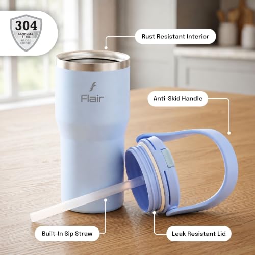 Image of FLAIR Rage Vacuum Insulated Coffee Tumbler 500 ml Blue | 2-in-1 Lid (Straw & Sip)| 304 Double Wall Stainless Steel | Leak-Proof Lid | Hot & Cold Travel Mug with Handle | BPA-Free