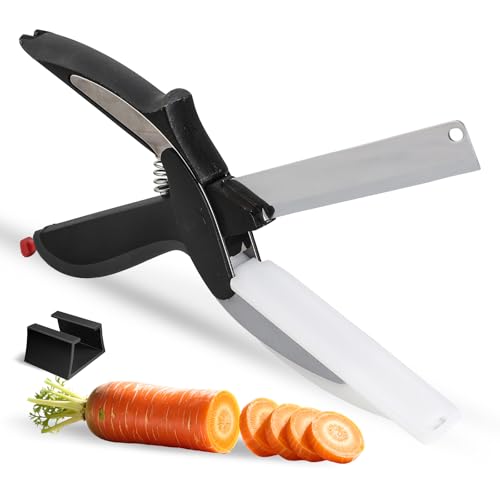 DZ Duozhan Food Cutting Scissors with Built-in Chopping Board - Premium Stainless Steel Kitchen Shears for Vegetables Fruits Meat Poultry - 2-in-1 Multi-Purpose Dishwasher Safe
