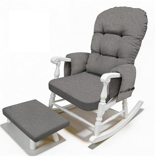 CRAURU Glider Rocker Replacement Cushion Set with Storage Pockets Breathable Fine Linen Fabric & High-Resilience Foam Non-Slip Back Rocking Chair Cushion for Living Room Rocking Chair(Grey)
