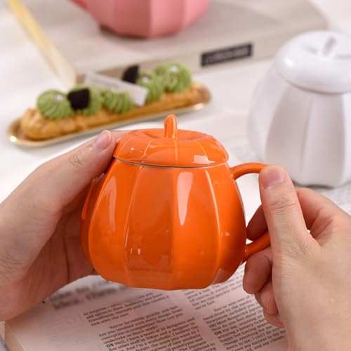 Coffee Cups with Lids, 8 Oz Cute Durable Halloween Pumpkin Mug with Handle - image 3