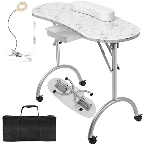 Xitop Manicure Table with LED Lamp and 3 Drawers