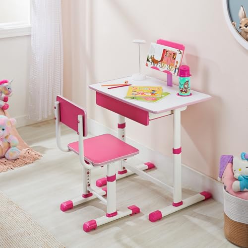 Amazon Brand - Solimo Study Table and Chair with Drawer in Pink