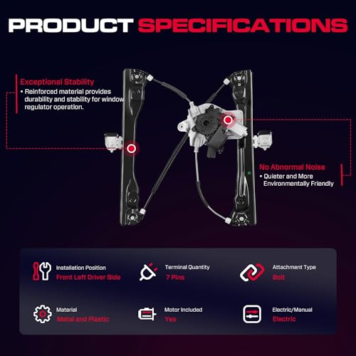 XIMAKA Front Driver Side Power Window Regulator (7 Pins) Fit for 2011-2015 Chevrolet Chevy Cruze, 2016 Chevy Cruze Limited, with Auto Up and Down, with Motor, 748-974, Front Left, 94532757